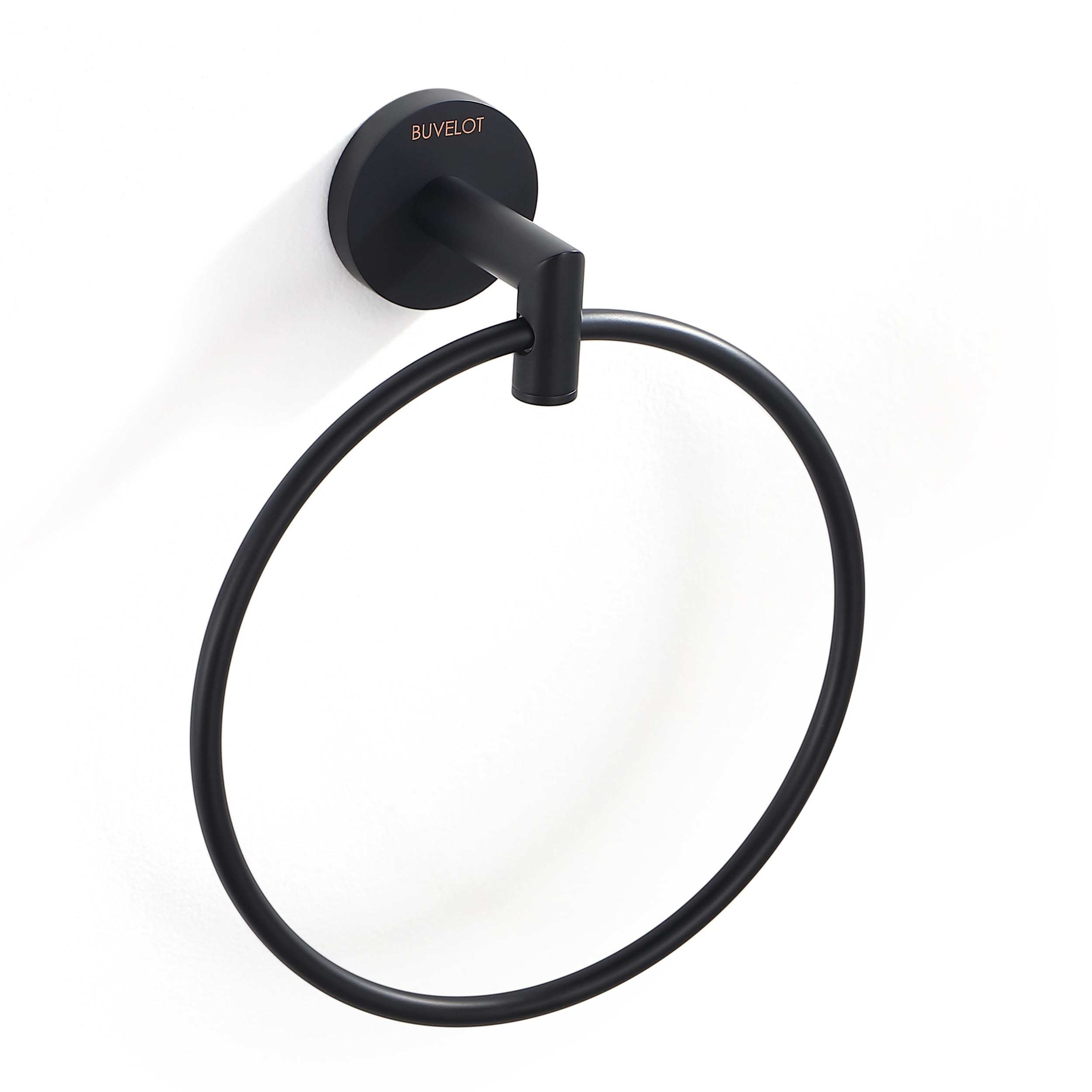 Modern Matte Black Wall Mounted Towel Ring - Hotel Style Hand Towel Holder for Bathroom & Kitchen - Contemporary Bath Accessory - Leo Series 077060-MB - Perfect for Guest Bathrooms, Luxury Hotels & Spa Decor