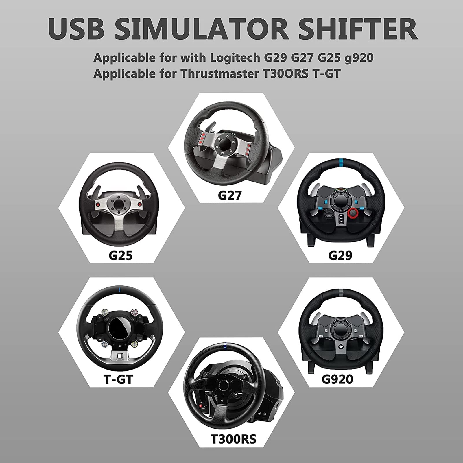 Septpenta USB Simulator Shifter with Carbon Fiber Knob - Compatible with Logitech G29 G27 G25 G920 & Thrustmaster T300RS GT Racing Wheels - Perfect for PC Racing Games & Driving Simulators