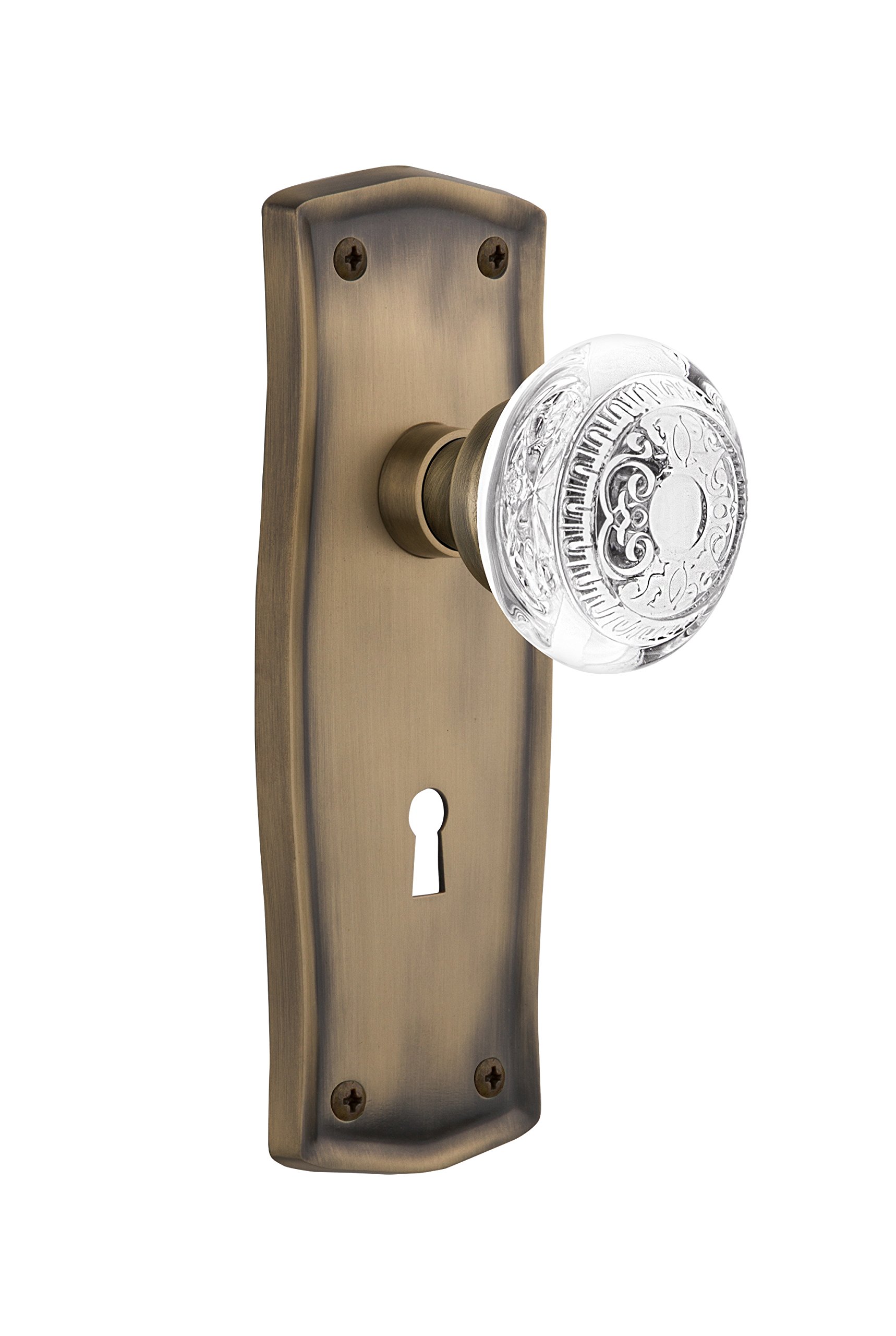Nostalgic Warehouse 751560 Antique Brass Privacy Prairie Plate with Keyhole Crystal Egg & Dart Knob (2.375