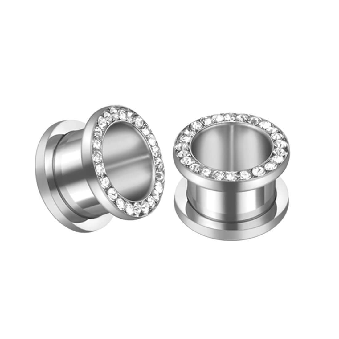 Black CZ Hollow Screw Fit Tunnel Plug Set | UZ299 | Stylish Body Jewelry for Ear Stretching & Alternative Fashion