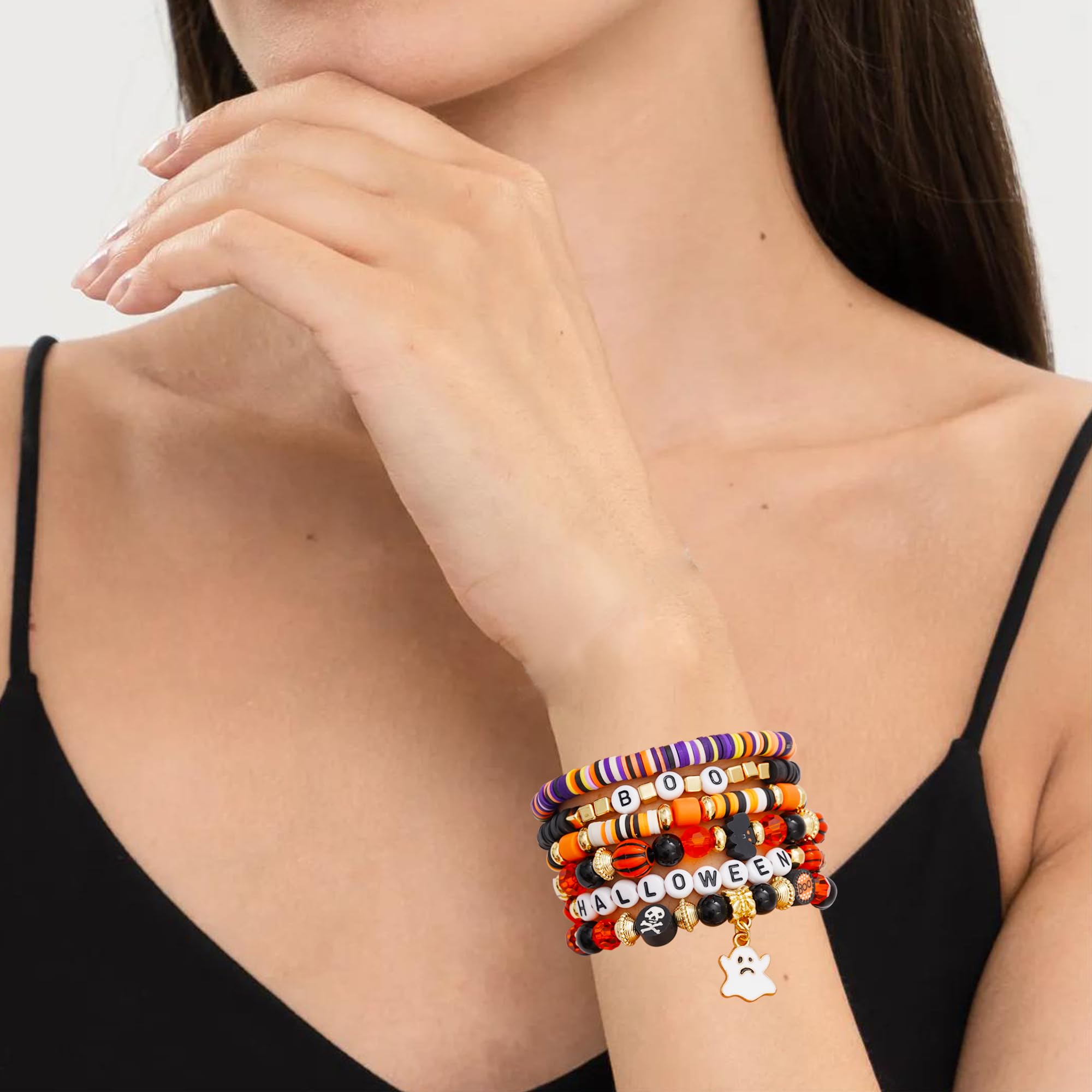Women's Summer Surfer Heishi Beaded Bracelet Set - Stackable Gold Clay Polymer Stretch Bracelets for Layering - Perfect for Beach, Vacation & Boho Fashion Jewelry
