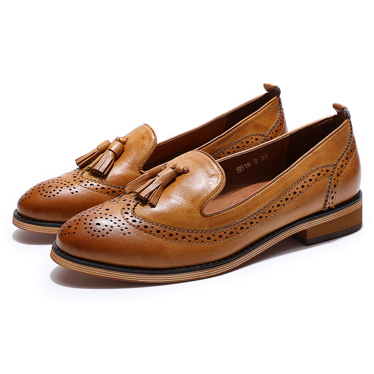 Women's Leather Tassel Loafers - Wingtip Brogue Slip-On Dress Shoes for Ladies | Comfortable Office Work Flats & Casual Wear | Perfect for Business, Travel & Everyday Outfits