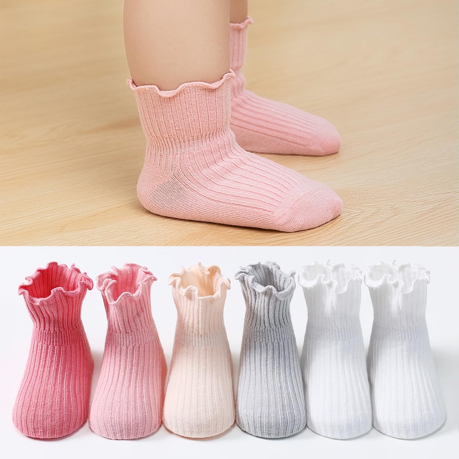DRESHOW BQUBO Baby Girls Non-Slip Socks with Ruffles - Cute Grip Ankle Socks for Infants & Toddlers (Ideal for Playtime, Crawling & First Steps)