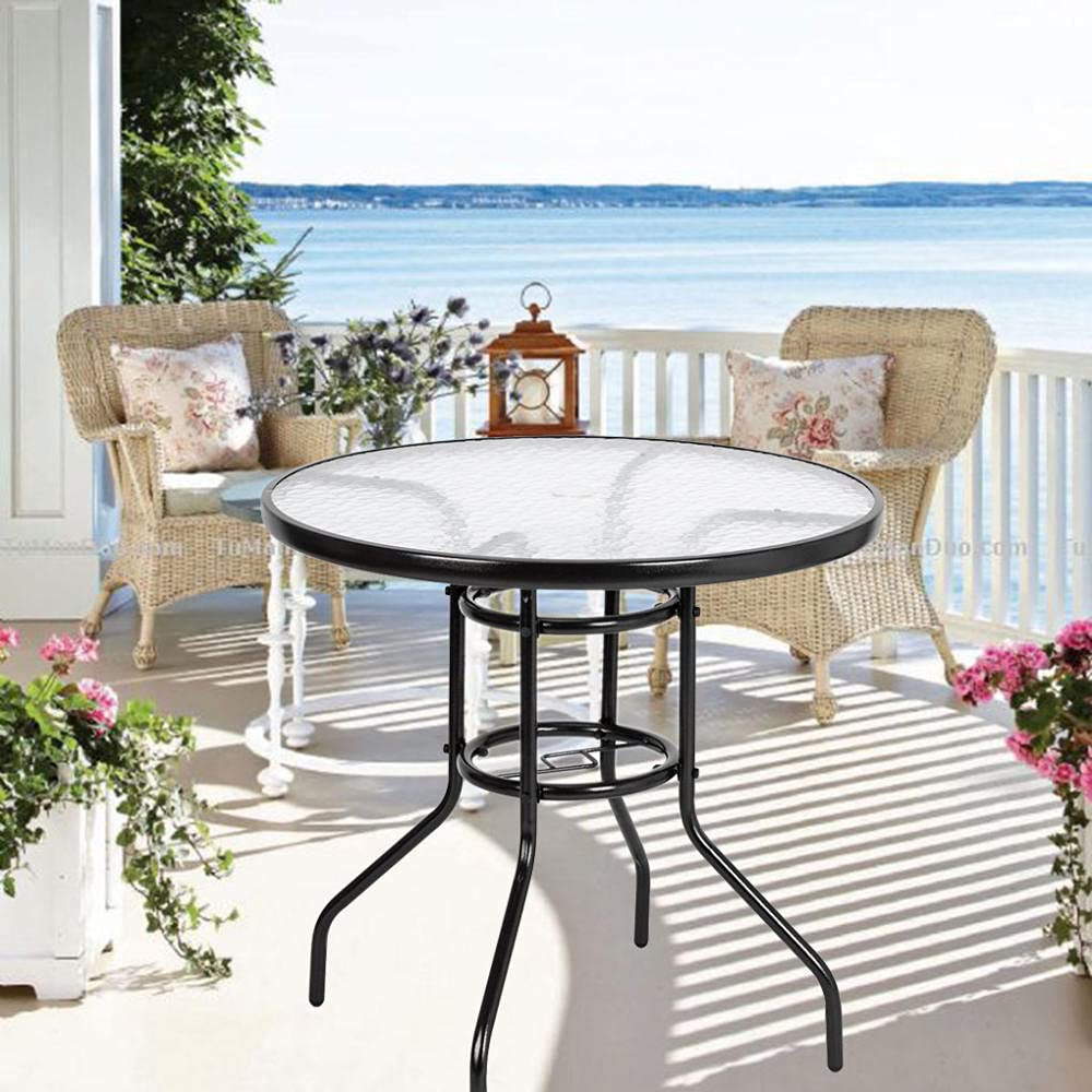 Premium Outdoor Dining Table - Tempered Glass Round Patio Furniture for Garden, Yard, Poolside & Balcony | Multifunctional Coffee & Party Table for Outdoor Entertaining & Relaxation