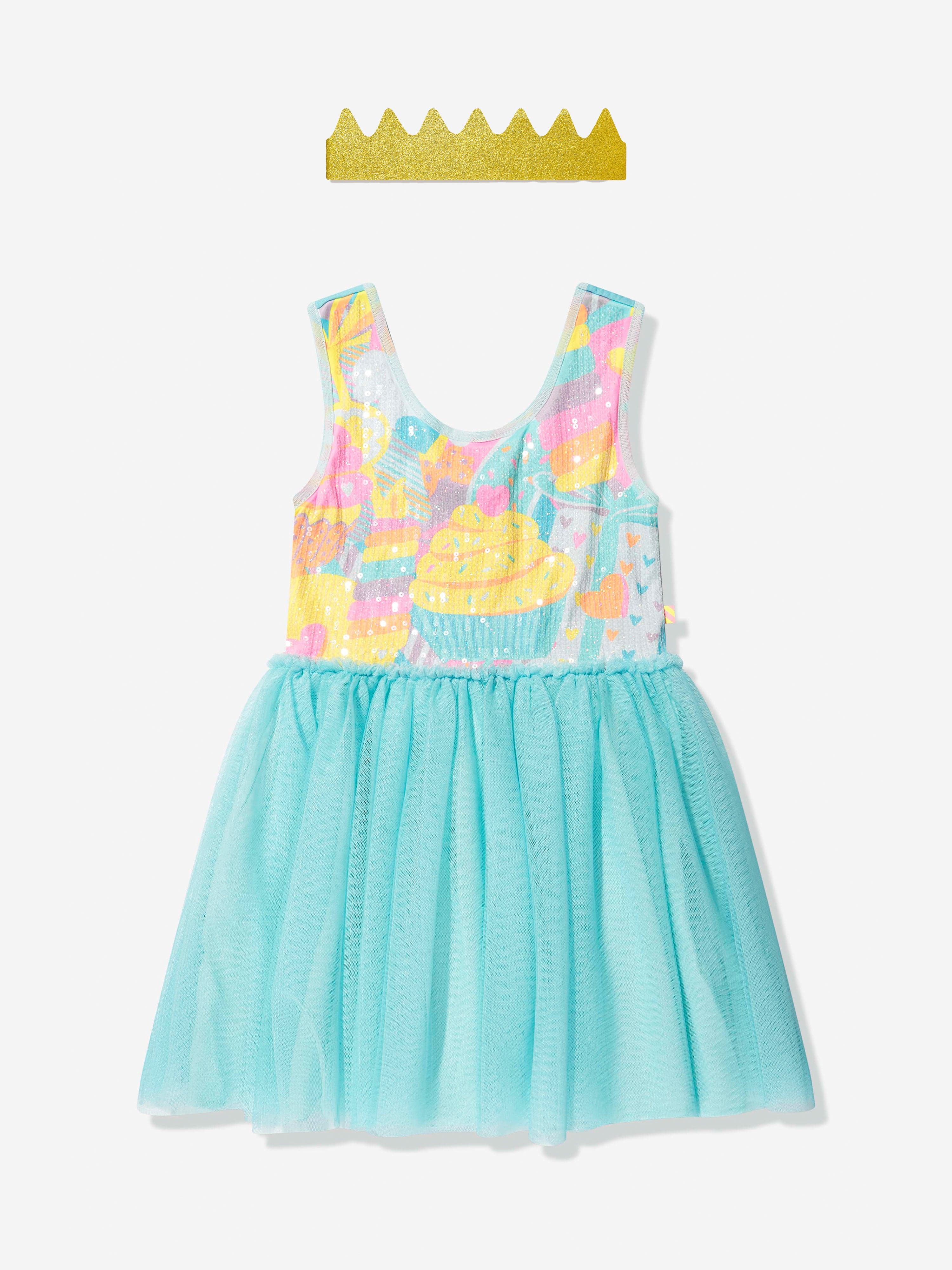 Billieblush Girls Sparkly Blue Dress with Glitter Crown - Perfect for Birthday Parties, Pageants & Special Occasions