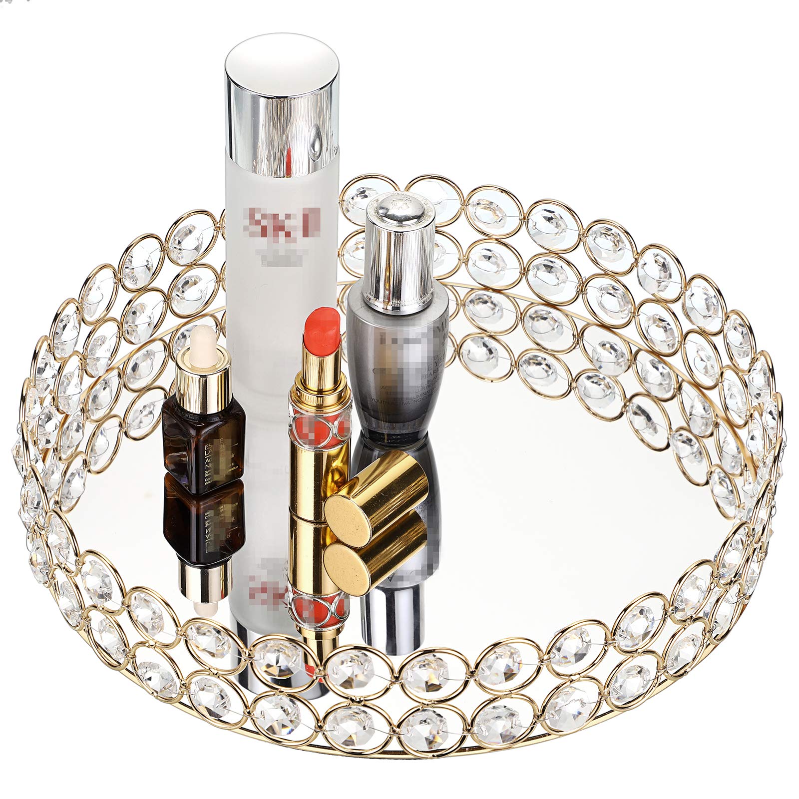 Hipiwe 9.8 Inch Round Crystal Vanity Tray - Jewelry Organizer, Makeup Tray & Perfume Display - Elegant Dresser Decor for Women | Perfect for Bathroom Storage, Cosmetic Organization & Birthday Gifts (Use in Bedroom, Bathroom or Dressing Table)