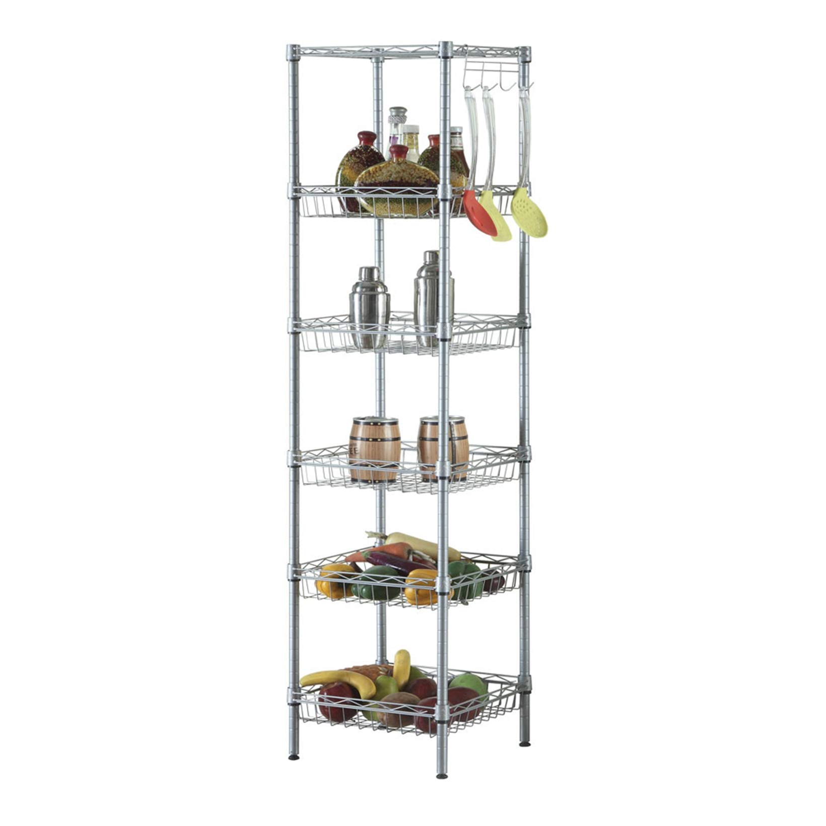 DZMARK 6-Tier Carbon Steel & PP Storage Shelf - Industrial Vintage Standing Rack, Silver Gray Space Organizer for Home, Office & Garage Storage Solutions