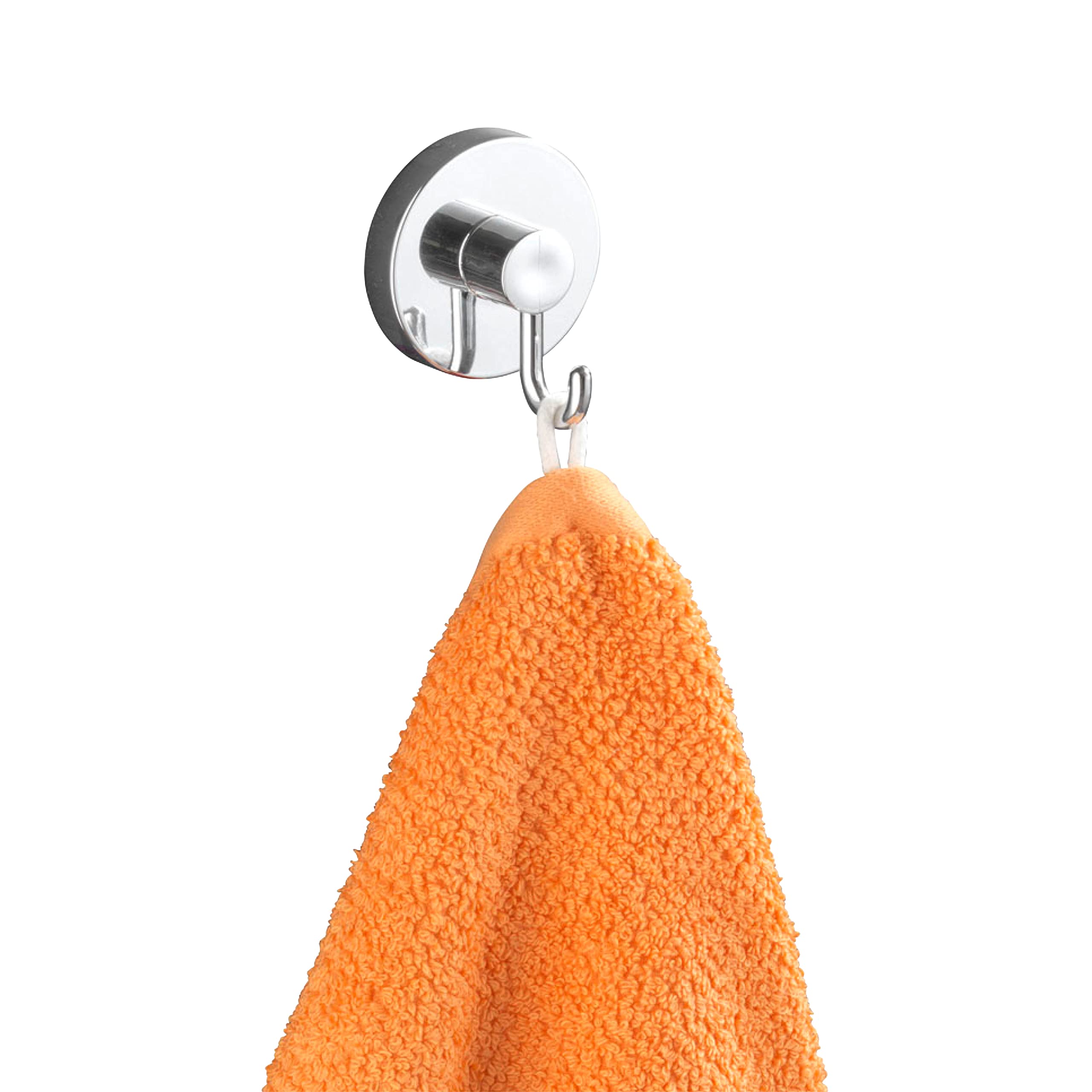 WENKO Vacuum-Loc® Set of 4 Wall Hooks - No Drill Towel Rack & Bathroom Organizer for Kitchen, Bathroom & Home - Chrome-Plated Plastic (6 x 6.7 x 5 cm) - Perfect for Hanging Towels, Robes & Accessories in Small Spaces