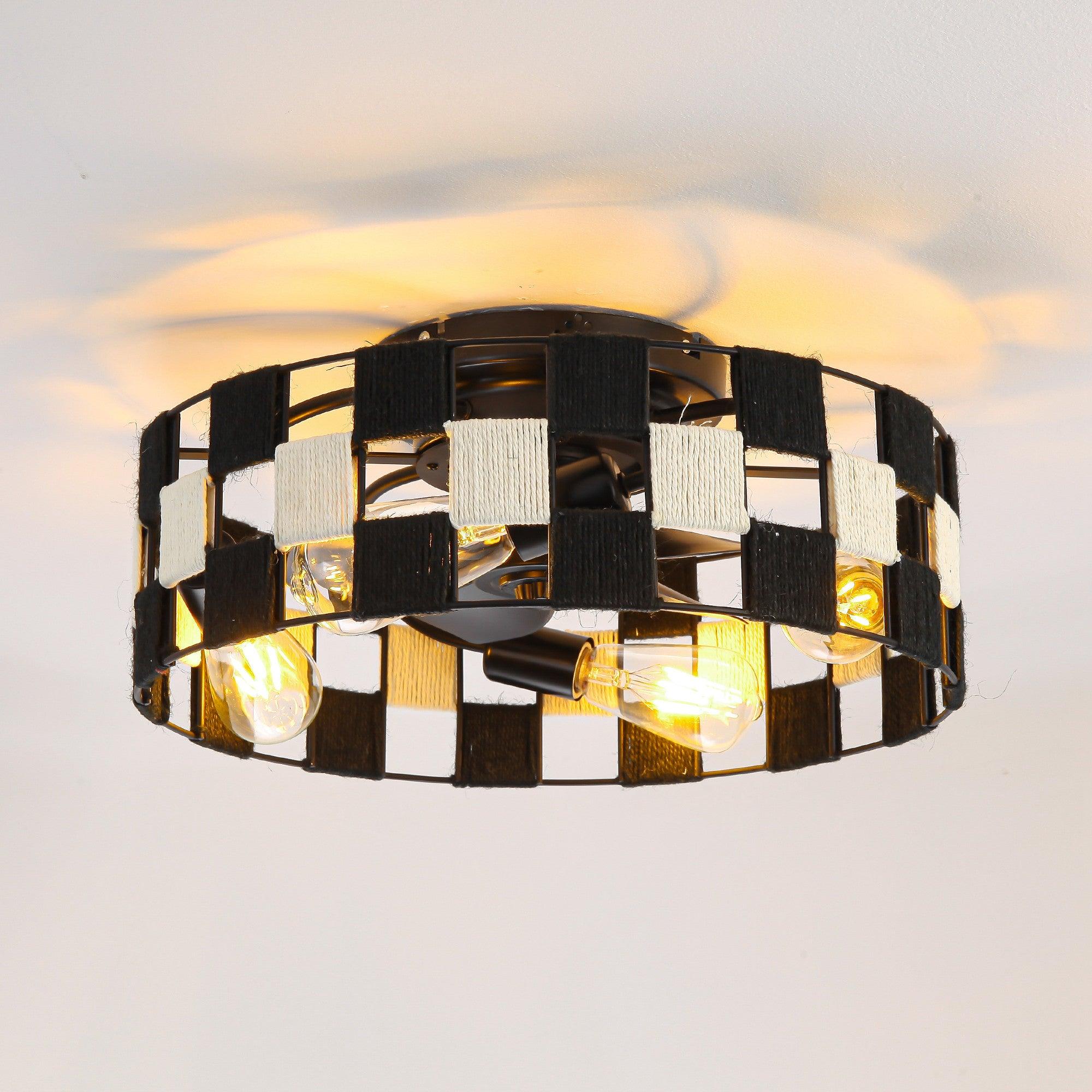 18 Inch Black Industrial Flush Mount Ceiling Fan with Light, Smart APP & Remote Control - Perfect for Living Room, Bedroom, Office & Commercial Spaces