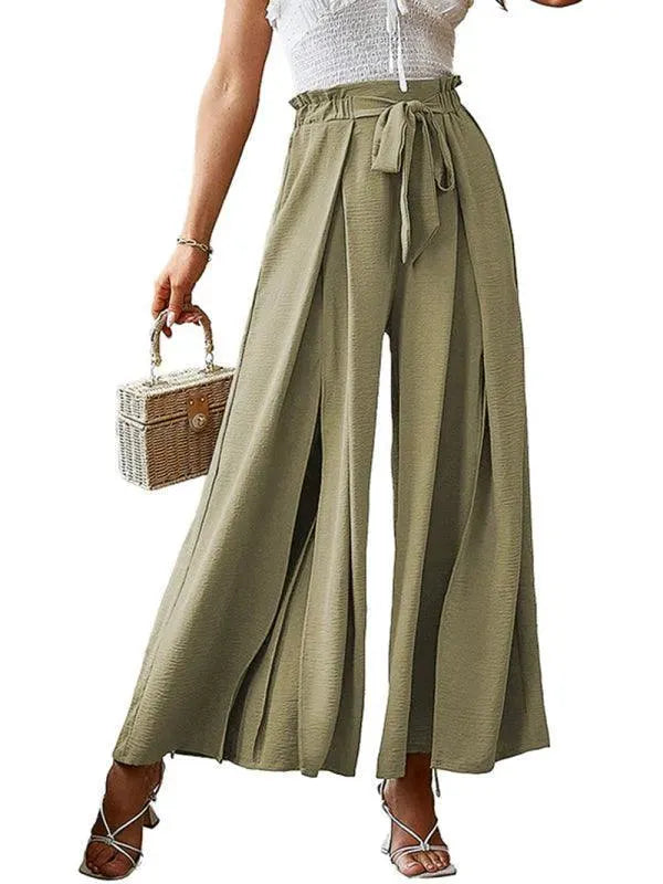 Women's Loose Pleated Wide Leg Pants - Comfortable High Waist Flowy Trousers for Casual Wear, Office & Travel