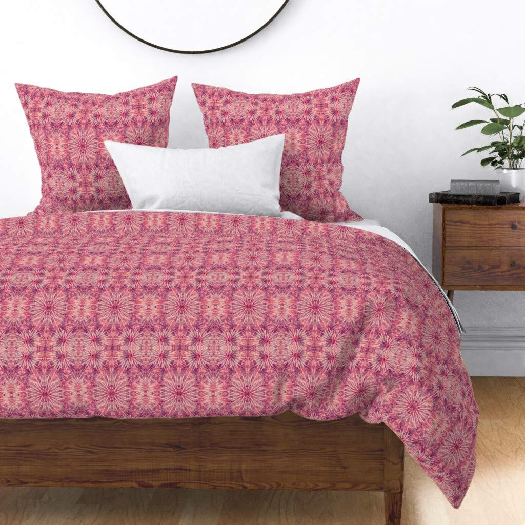 Custom Spoonflower Cotton Sateen Duvet Cover Full/Queen Size - Pink Blush Tie Dye Abstract Purple Coral Bohemian Print Bedding Set | Soft Luxury Bedroom Decor for Modern & Boho Chic Homes