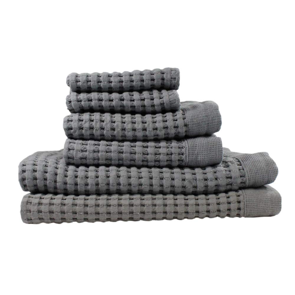 GILDEN TREE Quick Dry Waffle Towel Set - 2 Bath Towels, 2 Hand Towels, 2 Washcloths | Ultra Absorbent & Lightweight | Modern Style (Slate) | Perfect for Bathroom, Spa, Gym & Travel
