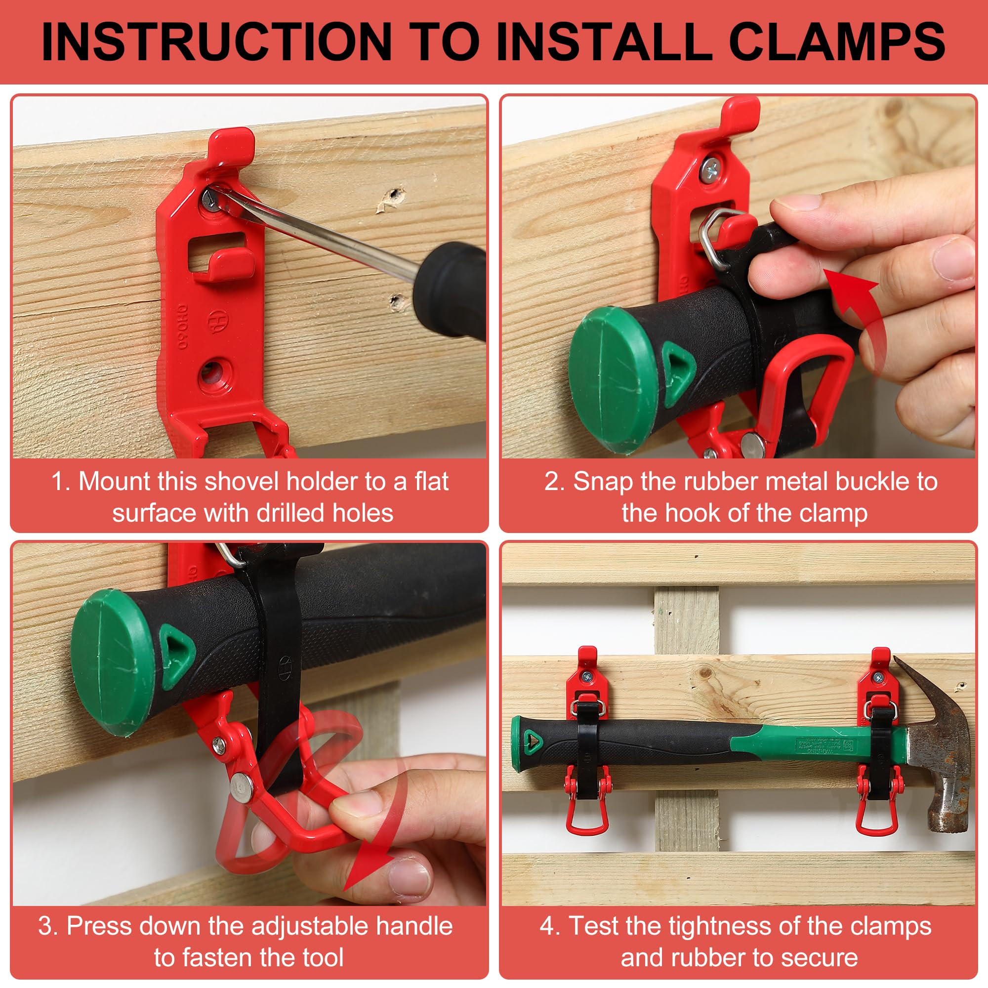 4 Pack Roof Rack Shovel Mount - Quick Fist Tool Clamp for Truck & Off-Road Gear - Military & Camping Use