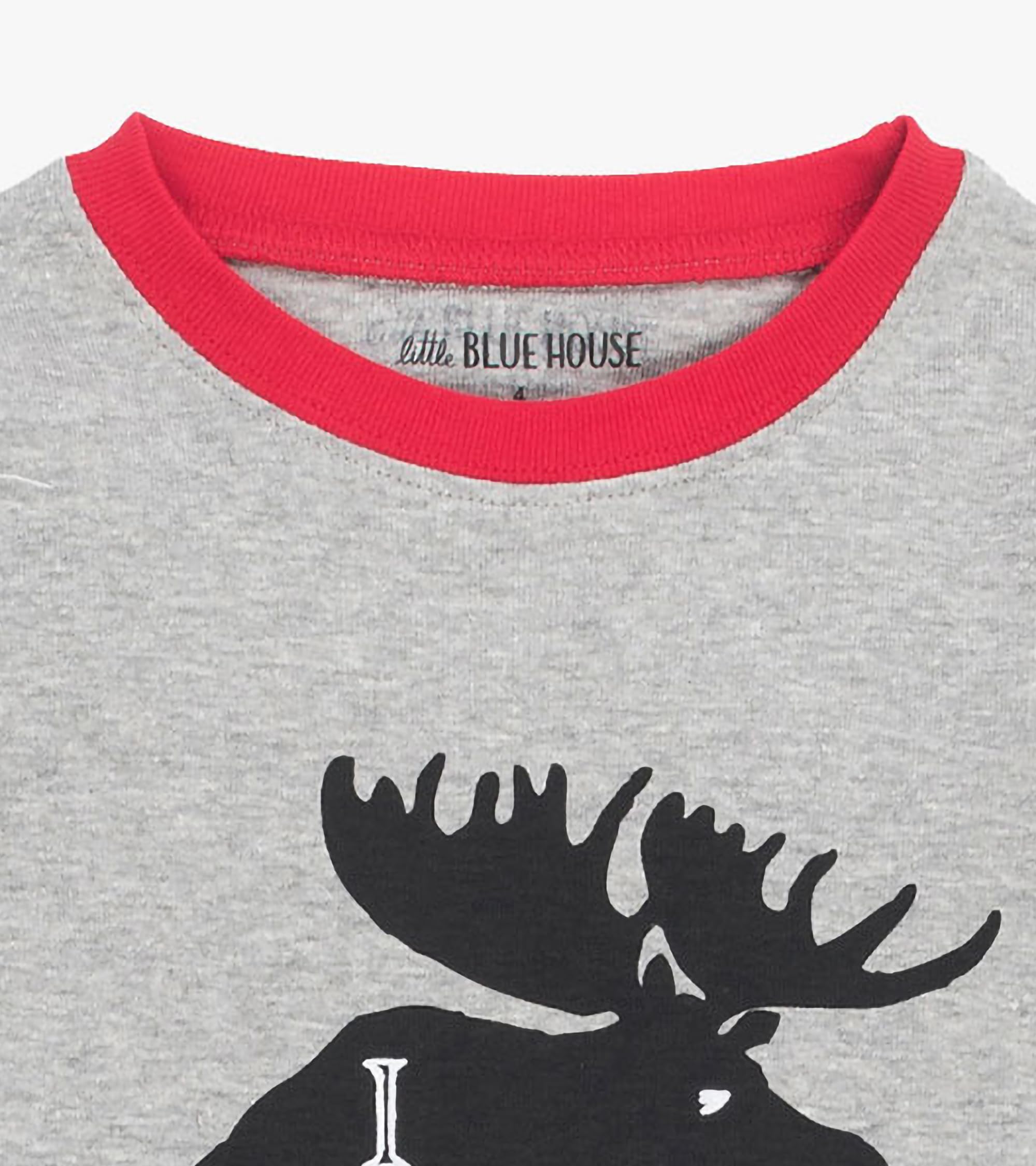Unisex Kids Long Sleeve Printed Pajama Set with Moose Design on Red - Soft Cotton Sleepwear for Boys & Girls Age 2 Years - Perfect for Bedtime, Lounging & Family Matching Pajamas
