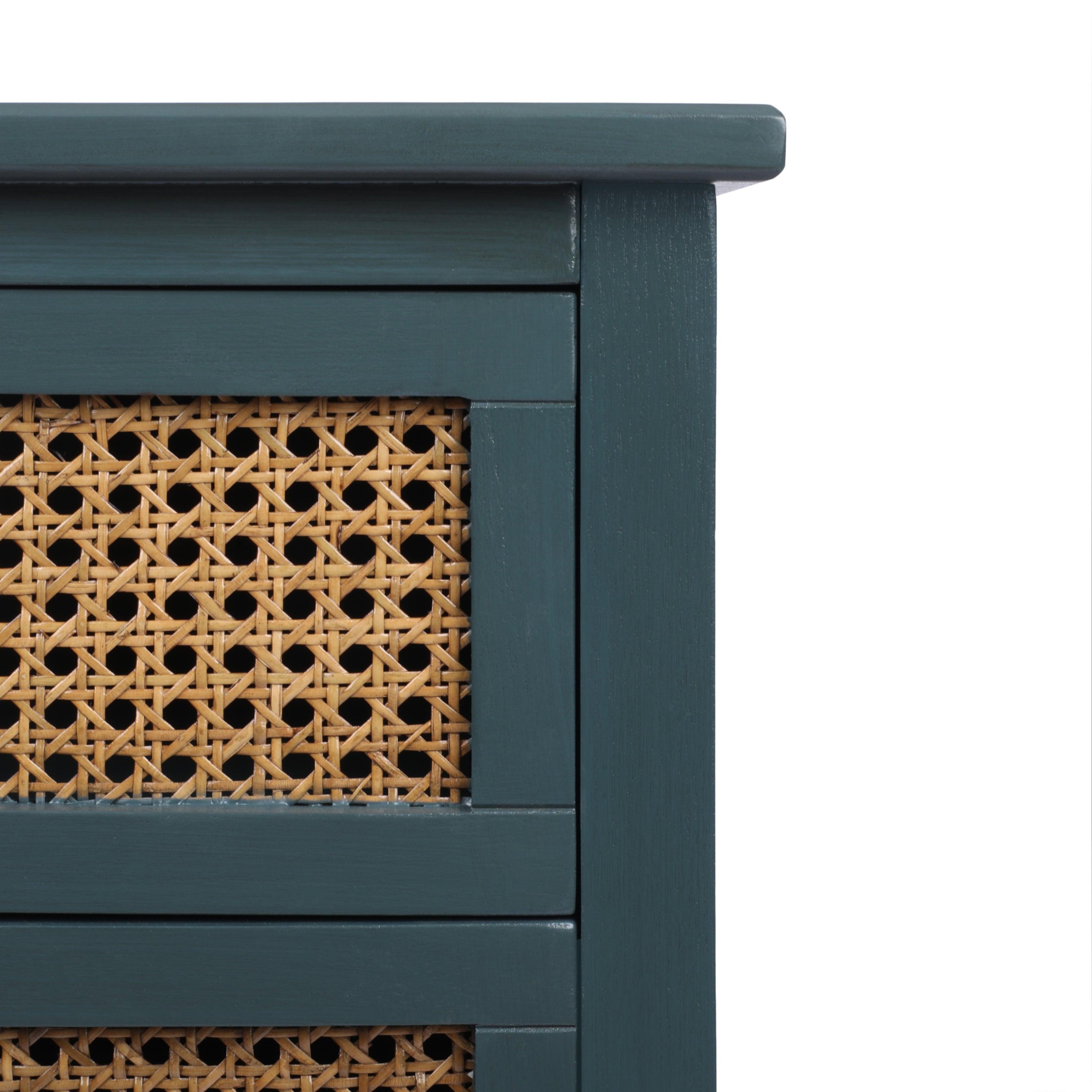 2 Drawer Rattan Side Table - Natural Woven End Table for Bedroom, Living Room, Study - Perfect Nightstand & Coffee Table for Small Spaces