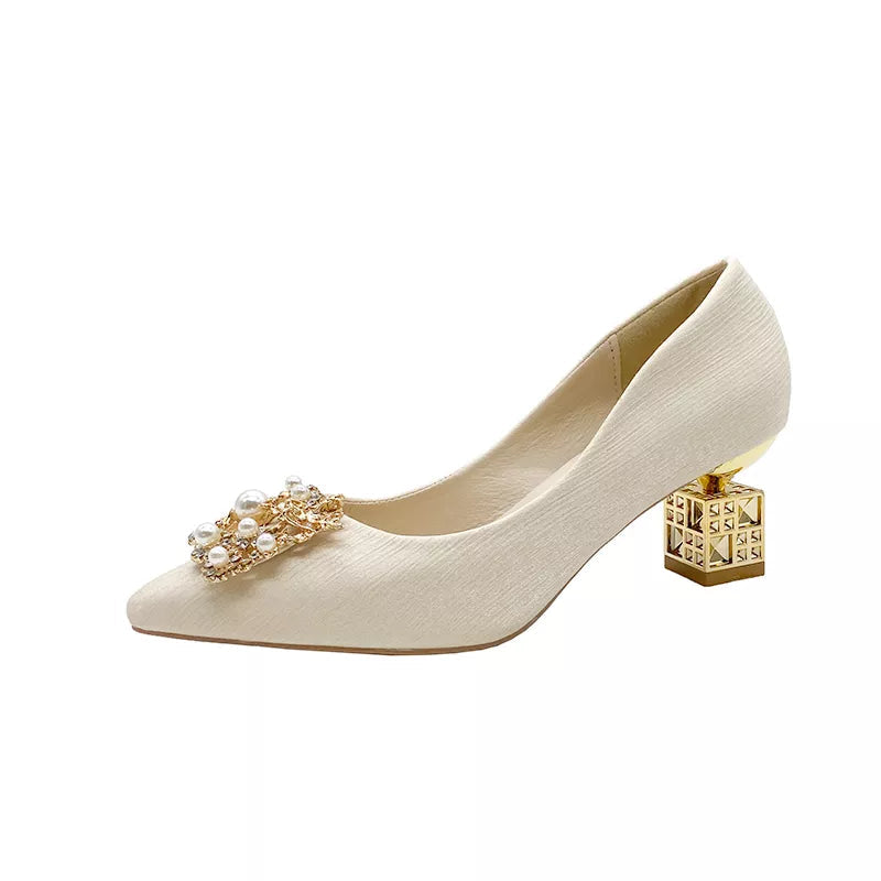 Elegant Autumn Women's High Heels - Pointed Toe 5cm & 7cm Heel Wedding Shoes with Square Buckle for Travel, Banquet & Special Occasions