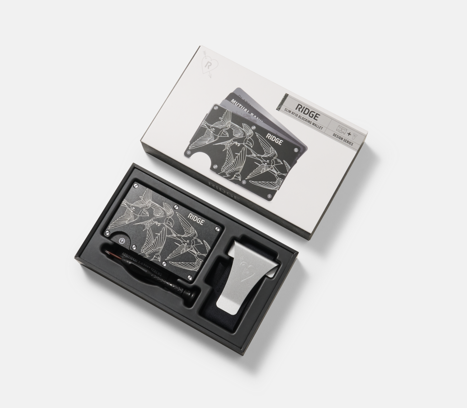 Ridge Wallet H.B. Nielsen Silver Swallows - Slim RFID Blocking Metal Wallet for Men - Perfect for Everyday Carry, Travel & Minimalist Lifestyle