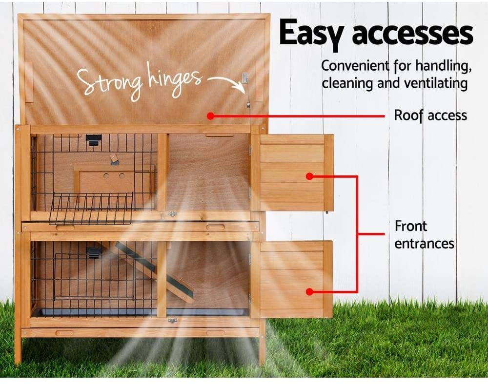 2 Story Wooden Rabbit Hutch - Spacious Outdoor Bunny Cage with Ramp & Waterproof Roof - Perfect for Backyard, Garden, or Patio Rabbit Housing