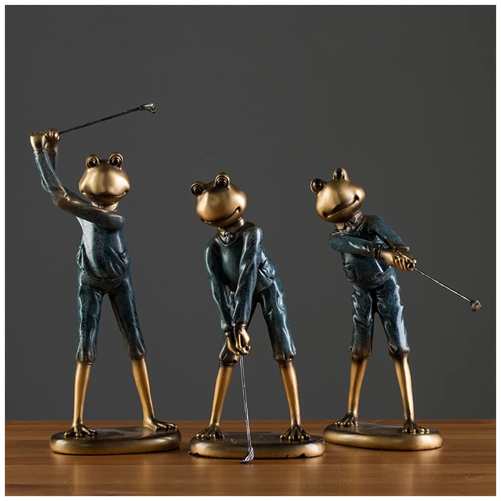 3-Piece Frog Golf Figurines Set - Small Animal Statues for Shelves, Golfer Sculpture Decor - Funny Office & Home Knick Knacks - Perfect Gift for Frog & Golf Lovers (Ideal for Desk Decor, Man Cave, or Golf-Themed Parties)