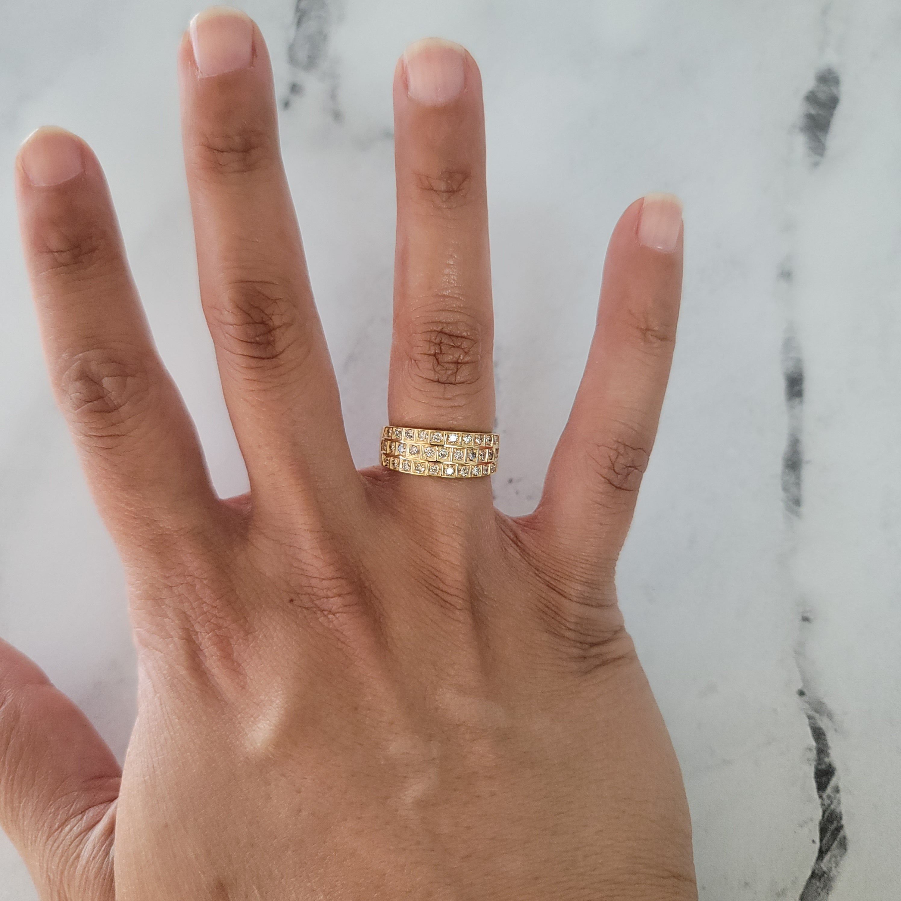 14K Yellow Gold Three Row Diamond Wedding Band - 0.50cttw Elegant Stackable Ring for Bridal, Anniversary & Special Occasions