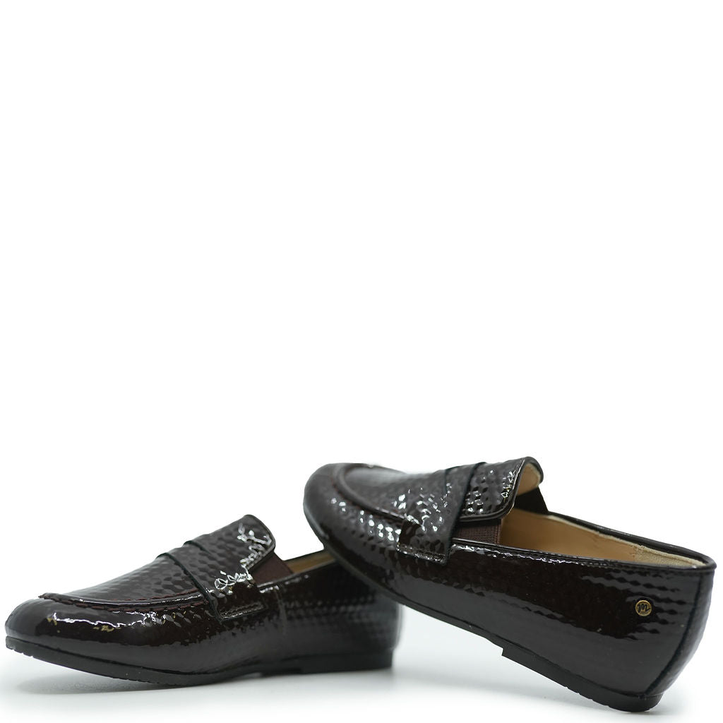 Manuela Chocolate Brown Patent Leather Penny Loafers for Men - Classic Comfortable Slip-On Dress Shoes for Business, Office & Casual Wear