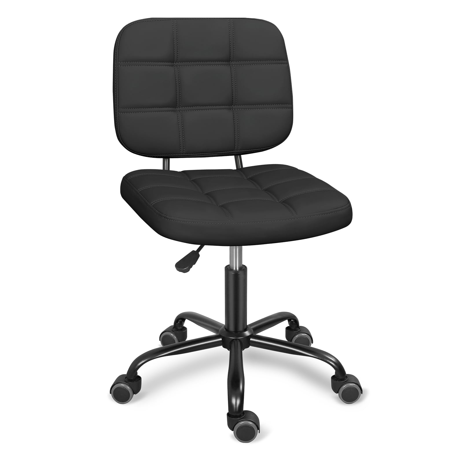 Armless Home Office Desk Chair with Wheels - Modern Ergonomic Drafting Rolling Chair with 360° Swivel & Height Adjustment - Space-Saving Computer Task Chair for Small Spaces - Black - Perfect for Home Office, Study Room & Compact Workspaces