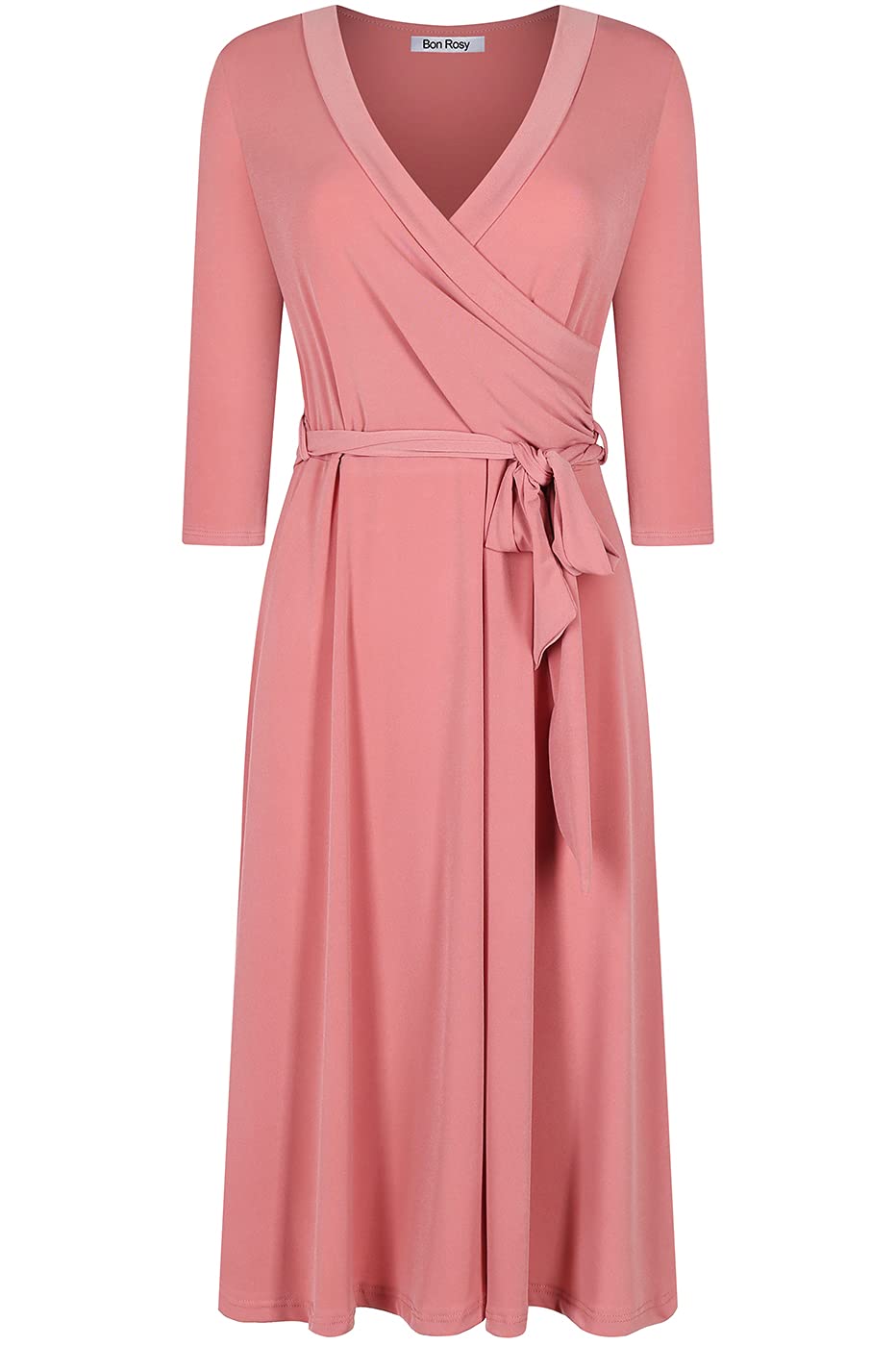 Elegant Women's 3/4 Sleeve V-Neck Midi Dress for Wedding, Baby Shower & Bridal Party | Knee-Length Casual Summer Spring Dress for Bridesmaids, Guests & Special Occasions