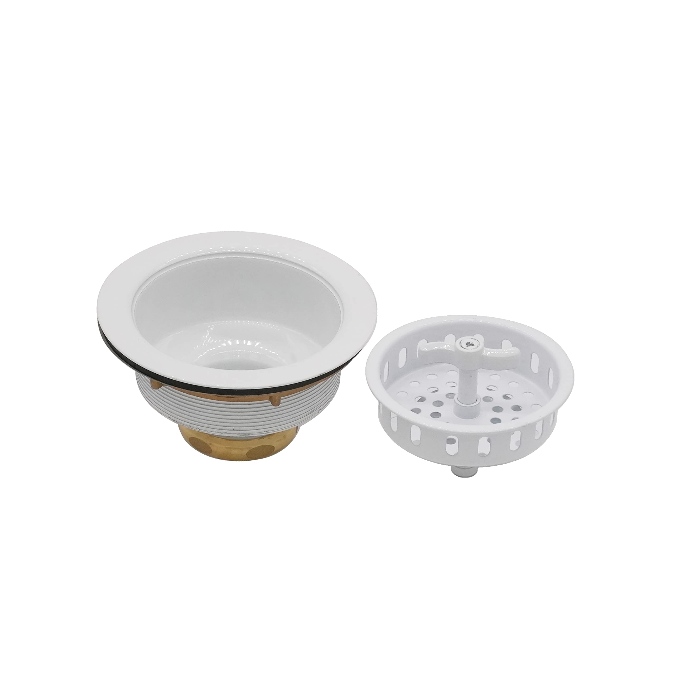 Westbrass D2155-50 Large Kitchen Basket Strainer with Wing Nut Style, Waste Disposal Flange & Stopper - Powder Coated White for Sink Drainage & Food Waste Disposal - Perfect for Kitchen, Restaurant & Commercial Use