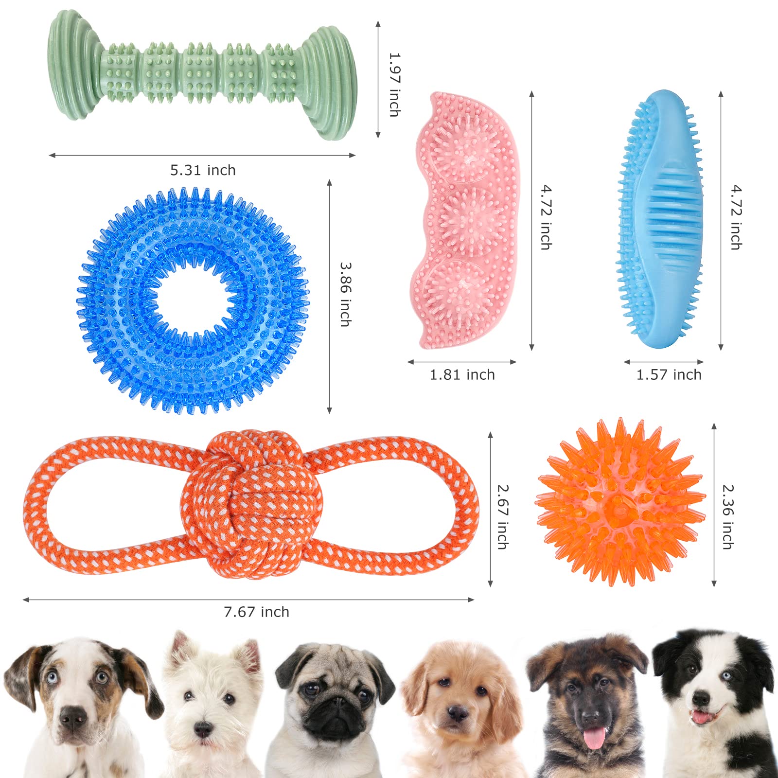 6 Pack Squeaky Dog Chew Toys for Puppies 2-8 Months - Soft & Durable Teething Toys for Small & Medium Dogs - Promotes Dental Health & Oral Hygiene - Perfect for Playtime, Training & Anxiety Relief