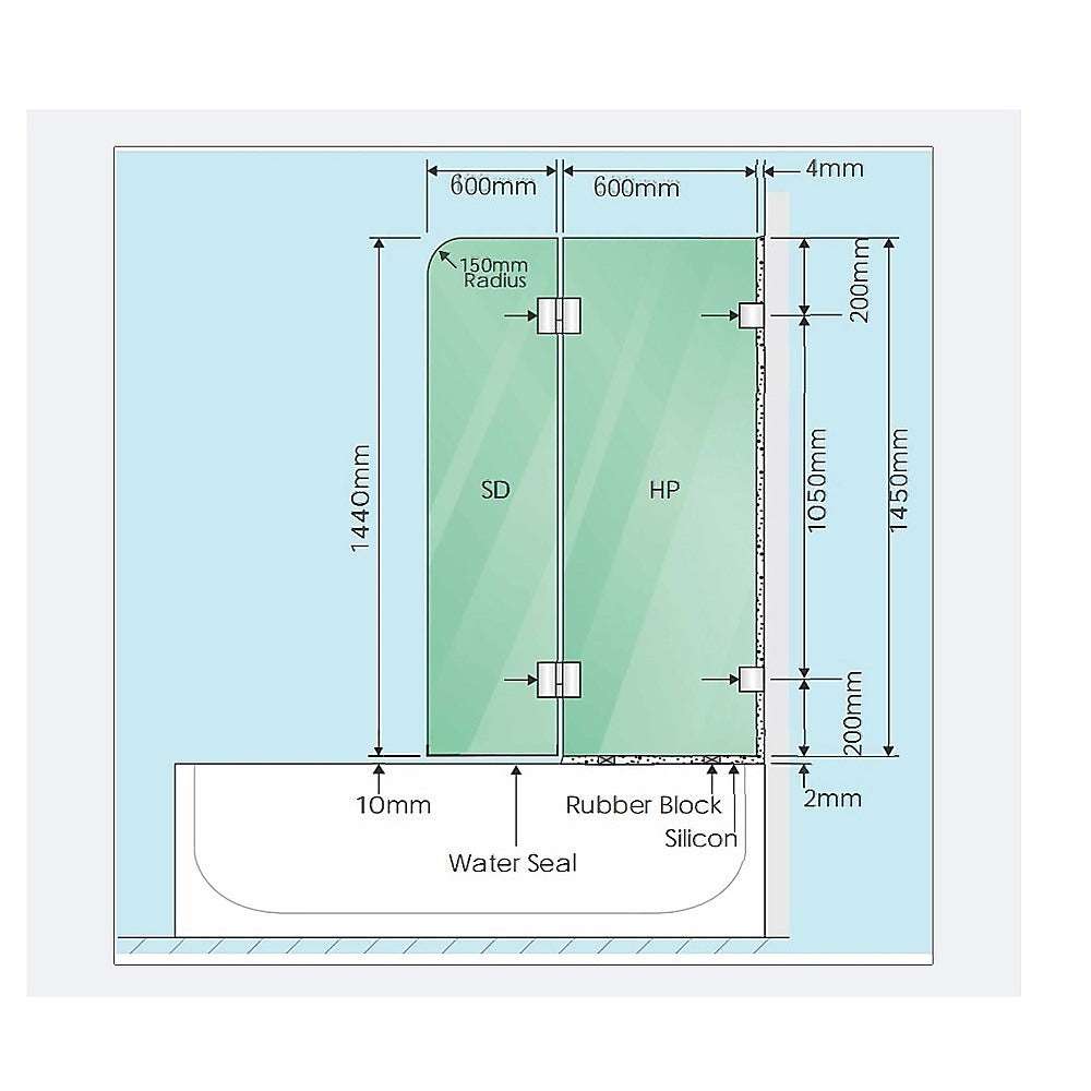 120cm Frameless Glass Bathroom Shower Screen with Stainless Steel Brackets - White | Modern Waterproof Enclosure for Walk-in Showers & Bathtubs | Perfect for Home & Hotel Bathroom Renovations