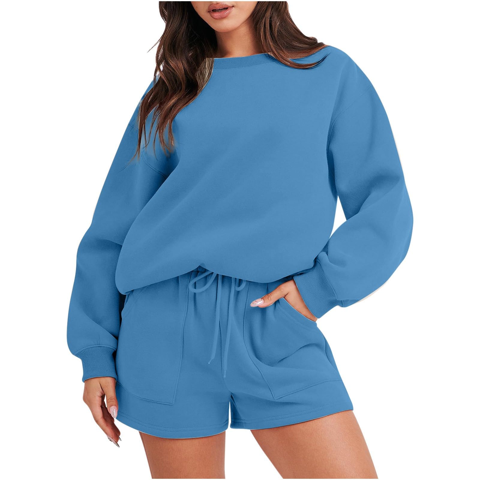 2024 Women's 2-Piece Sweatsuit Set - Oversized Casual Sweatshirt & Lounge Shorts - Cozy Pajamas & Activewear Tracksuit for Women | Perfect for Lounging, Yoga, and Home Comfort