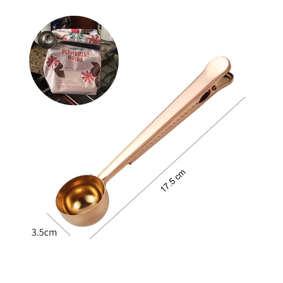 2 Pack Stainless Steel Coffee Scoop with Bag Clip - Precise Measuring Spoon for Ground Coffee, Espresso & Beans (Rose Gold) - Perfect for Home Brewing, Coffee Shops & Gifts