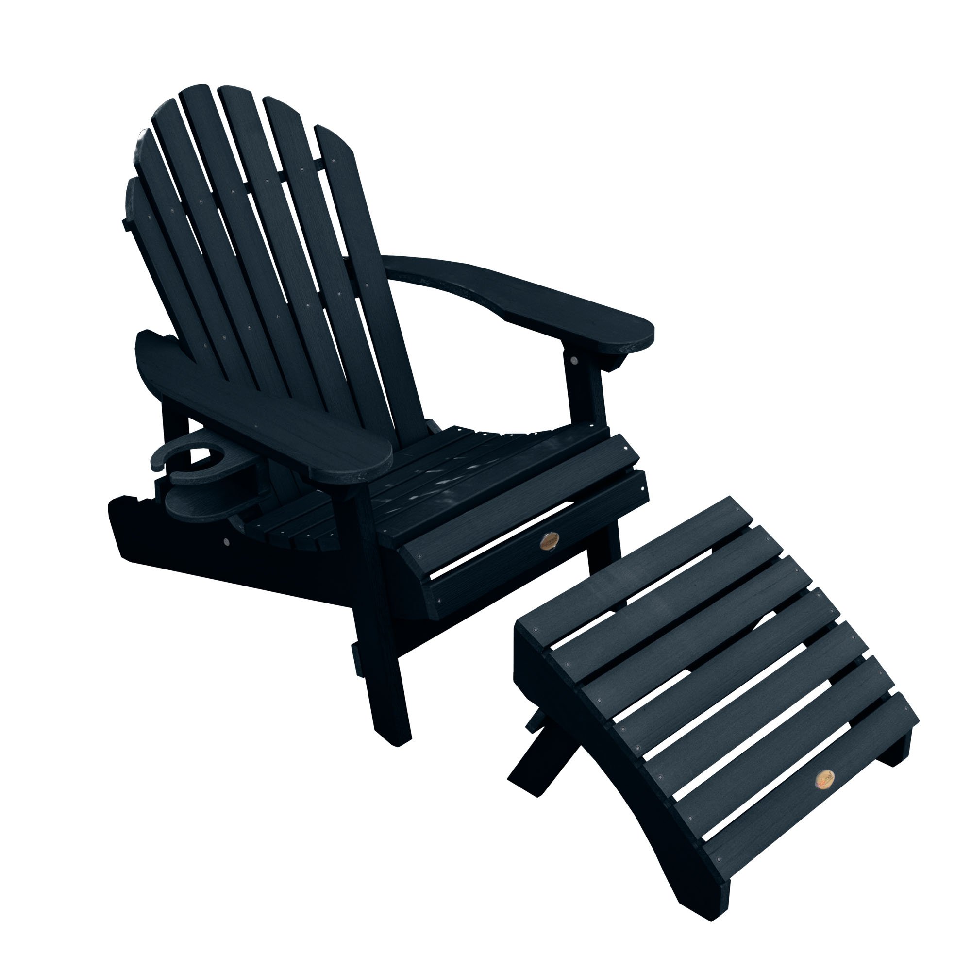 Highwood AD-KITCHL5-FBE Hamilton Folding & Reclining Adirondack Chair with Ottoman and Cup Holder in Federal Blue - Perfect for Patio, Deck, Poolside & Backyard Relaxation