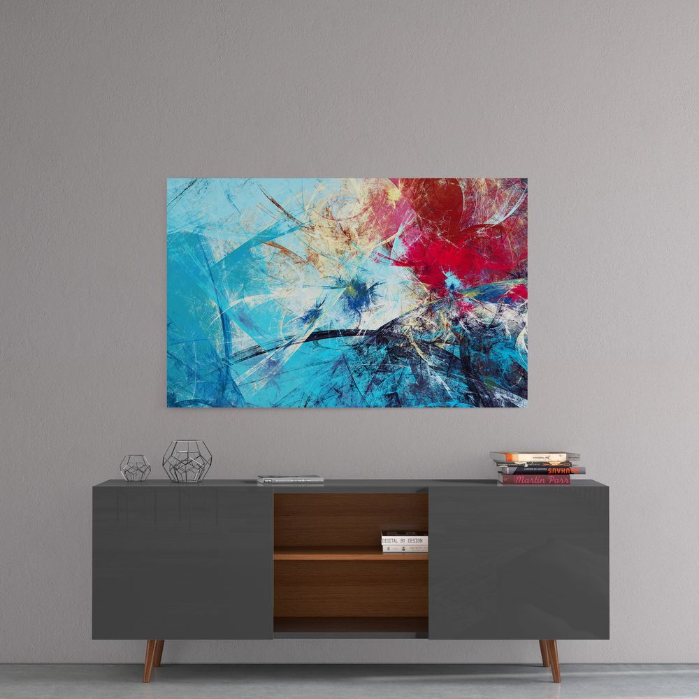 Abstract Blue & Red Wall Art Canvas Painting - Modern Home Decor for Living Room, Bedroom & Office - Perfect Gift for Housewarming & Holidays