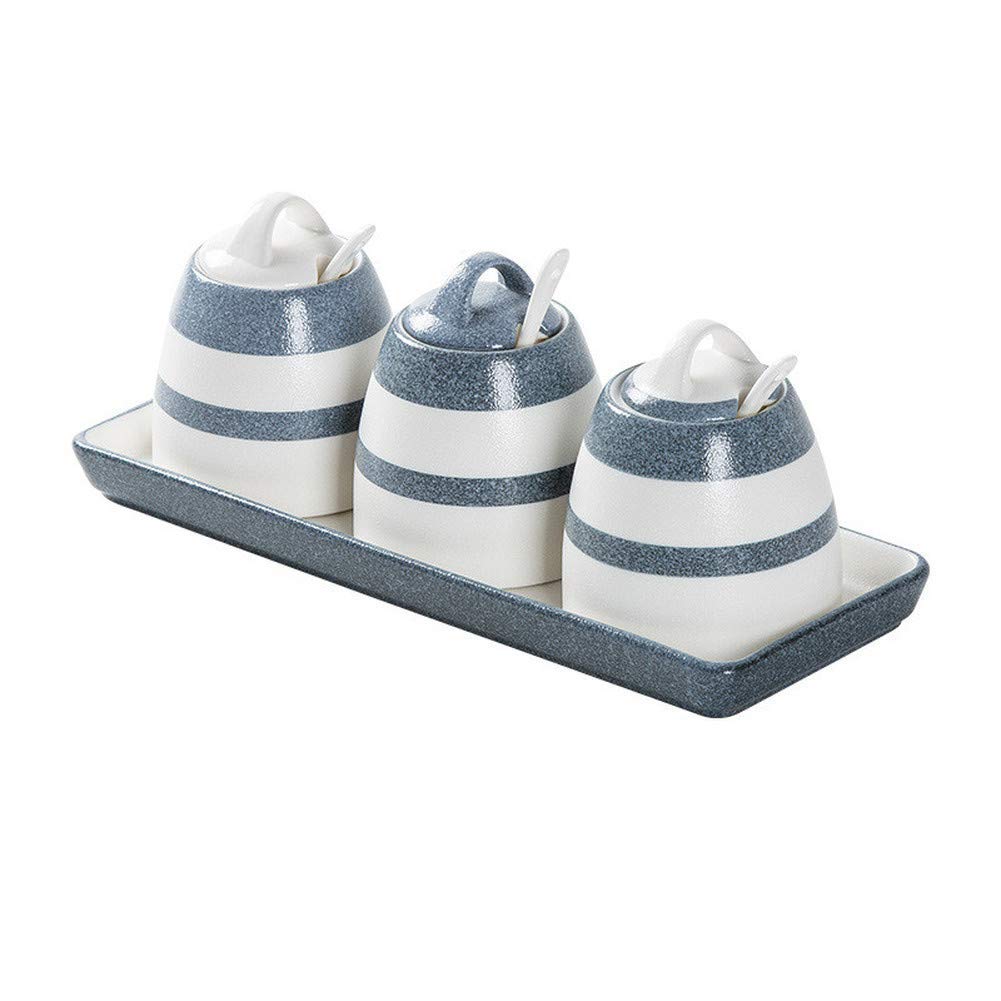 3-Piece Ceramic Sugar Bowl Set with Lids & Spoons - Airtight Spice Jars for Salt, Sugar, Flour & Seasonings | Perfect for Kitchen Storage, Baking & Coffee Station Organization