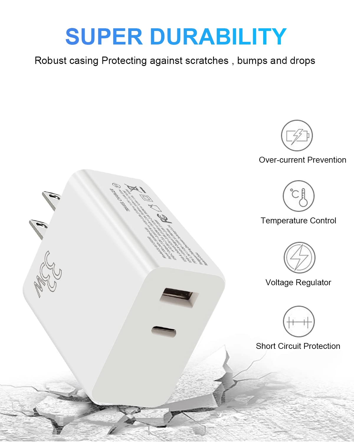 33W Fast Wall Charger with Dual USB-C Ports, PD 3.0 Quick Charge for iPhone 12/13/14 Series, iPad Pro, Samsung Galaxy - Compact Travel Charger for Home, Office & Car Use