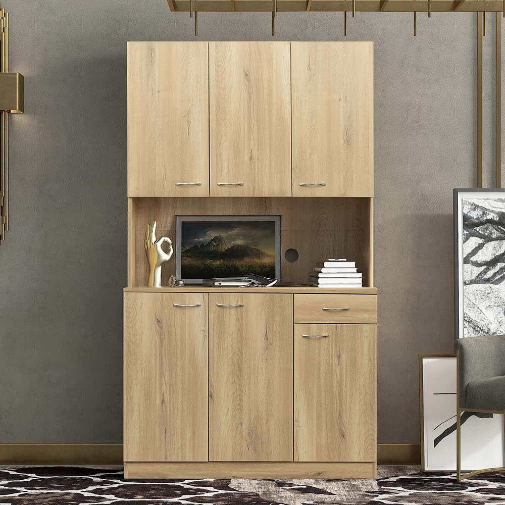MNSSRN 6-Door Kitchen Storage Cabinet with Open Shelf & Drawer - Freestanding Organizer for Bedroom, Living Room & Kitchen - Durable Long-Lasting Storage Solution for Small Spaces