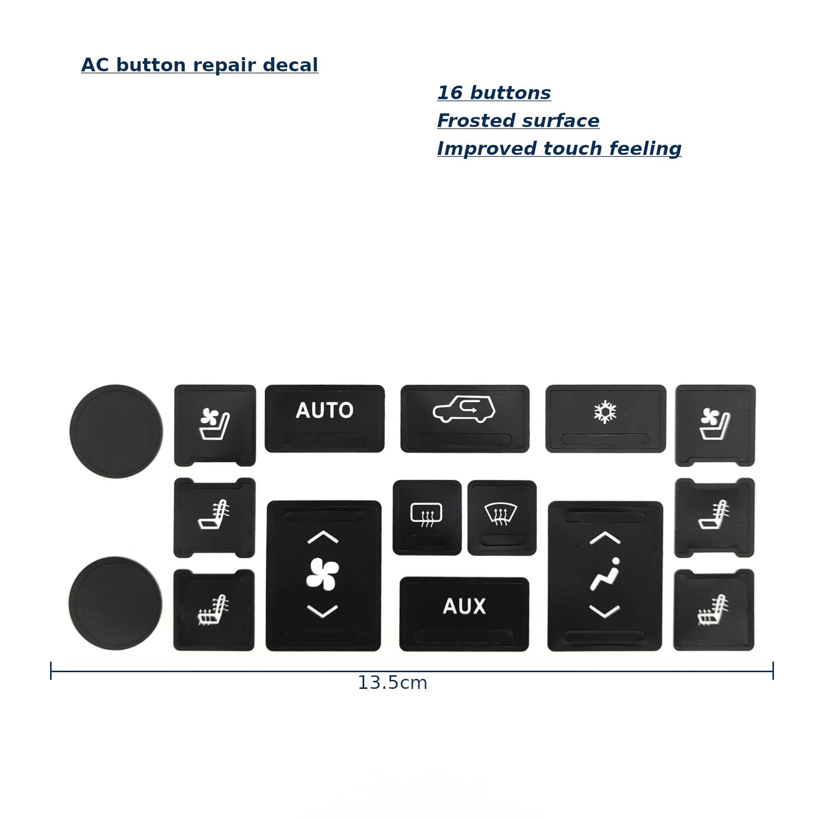AC Radio Button Stickers Dash Repair Decals - Compatible with Cadillac Escalade ESV EXT 2007-2014 (AC16) | Replacement Dashboard Decals for Easy DIY Repair | Perfect for Restoring Worn Buttons in Luxury SUVs