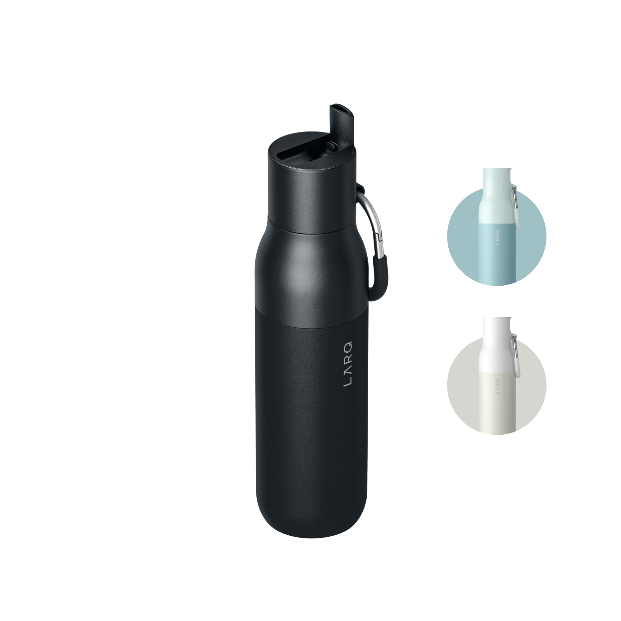 LARQ 17 oz Insulated Stainless Steel Water Bottle with Flip Top & Straw | BPA-Free Thermos | Keeps Drinks Cold 24 Hours | Perfect for Gym, Hiking, Office & Travel | Reusable Obsidian Black Sports Bottle