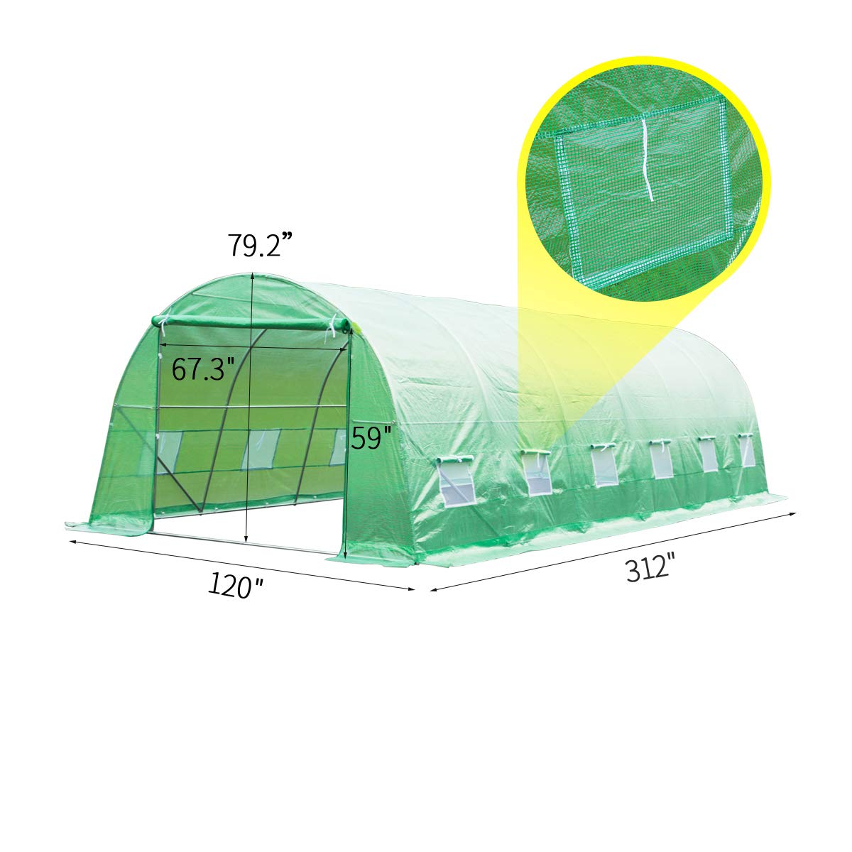 MELLCOM 26' x 10' x 6.6' Walk-in Greenhouse with Reinforced Metal Frame & 12 Ventilation Windows - Durable Outdoor Greenhouse for Gardening, Plant Growing & Backyard Use