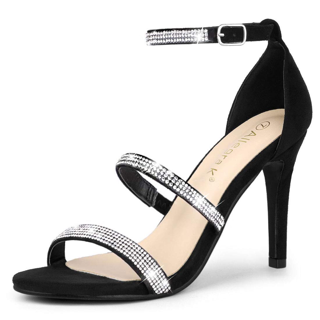 Allegra K Women's Rhinestone Ankle Strap Stiletto High Heel Sandals - Elegant Party & Wedding Shoes for Women, Perfect for Evening Events, Prom, and Special Occasions