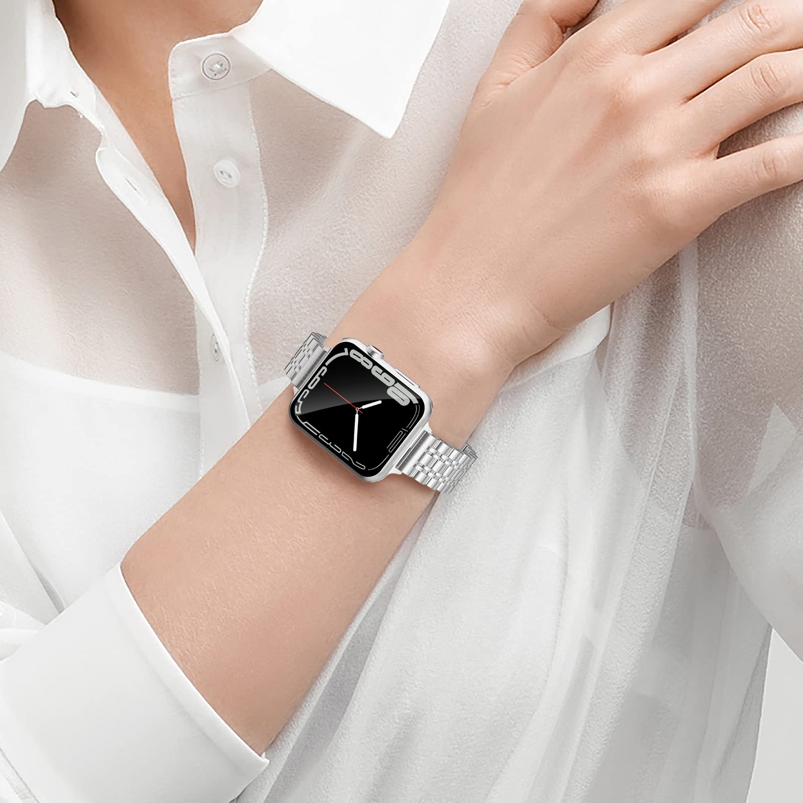 Slim Stainless Steel Metal Watch Band for Apple Watch 41mm 40mm 38mm 45mm 42mm 44mm 49mm - Thin Chain Link Bracelet Compatible with iWatch Series 9/8/7/SE/Ultra/6/5/4/3/2/1 - Elegant & Durable Replacement Strap for Women, Perfect for Work, Gym & Everyday Wear