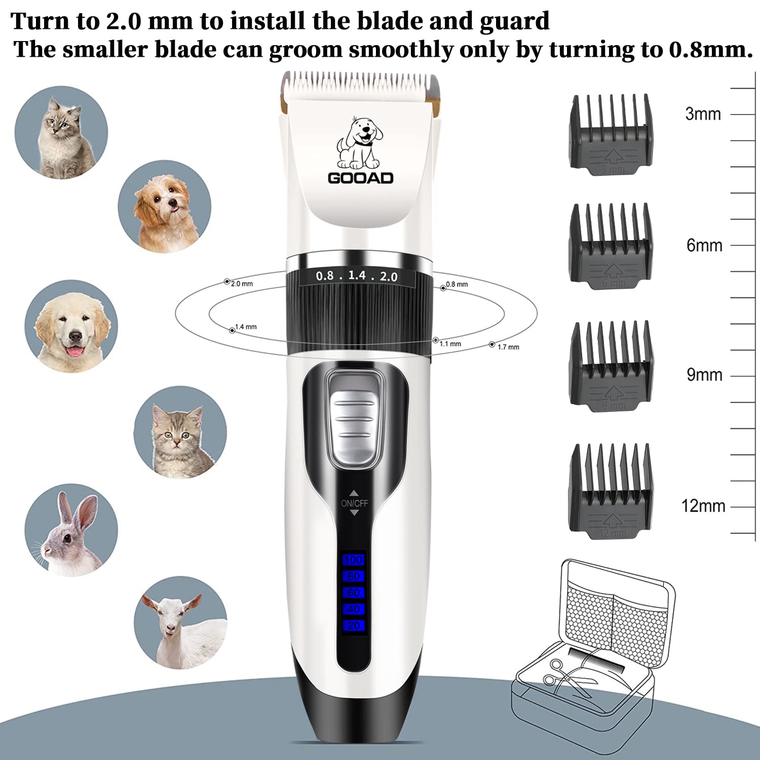 Professional Cordless Dog Clippers Grooming Kit - Low Noise Rechargeable Electric Pet Hair Trimmer for Thick Coats - Perfect for Small & Large Dogs & Cats - Ideal for Home Grooming & Paw Care