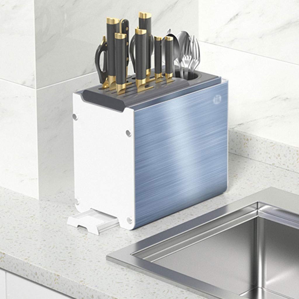 Universal Adjustable Metal Brushed Knife Block Holder - Wall Mounted Champagne Gold Kitchen Knife Storage Organizer for Home & Restaurant Use - Perfect for Countertop, Drawer or Cabinet Organization