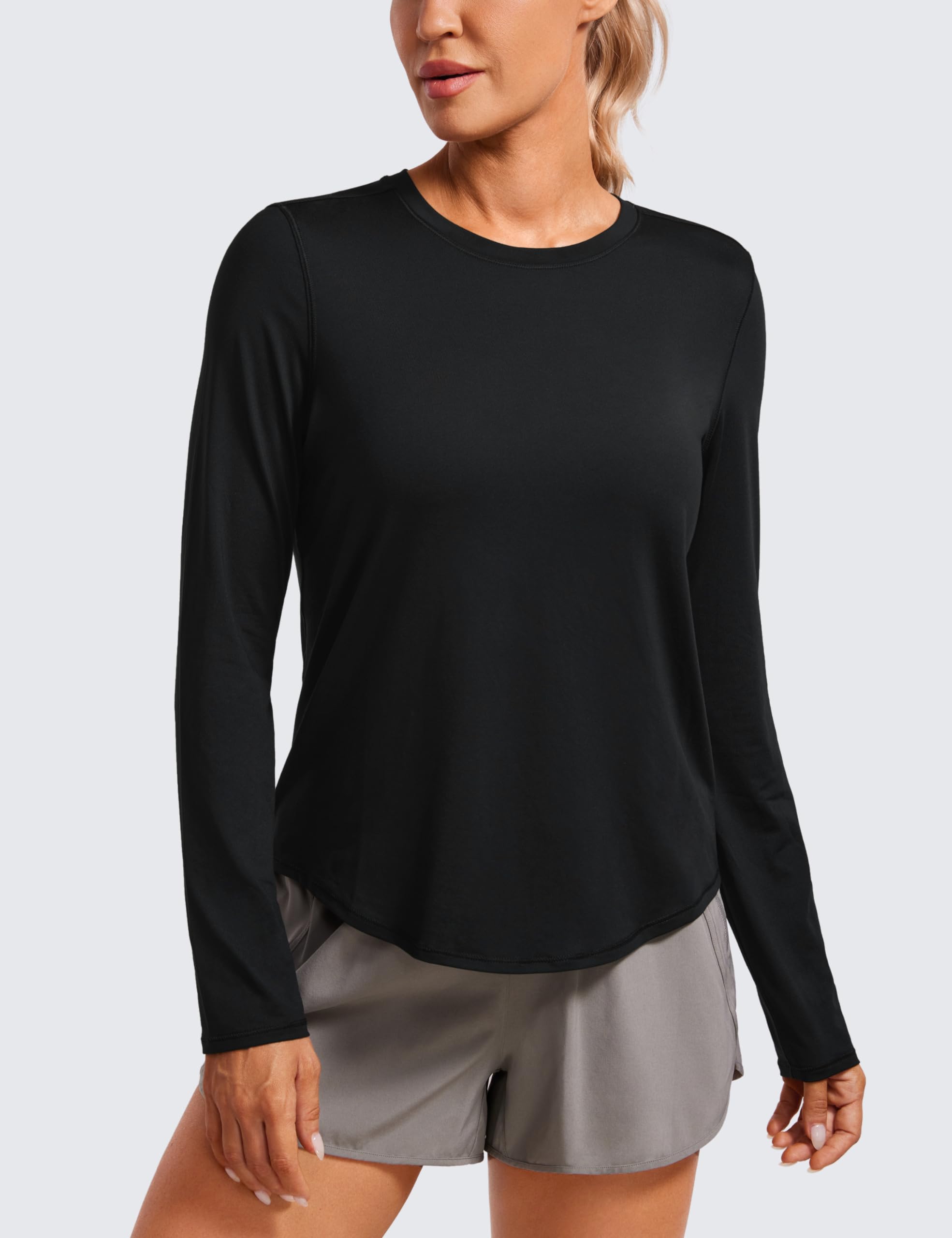 CRZ YOGA Women's Lightweight Long Sleeve Workout Shirts - High Neck Athletic Training Tops for Gym, Running & Fall Activities | Moisture-Wicking & Breathable for Yoga, Pilates & Outdoor Sports