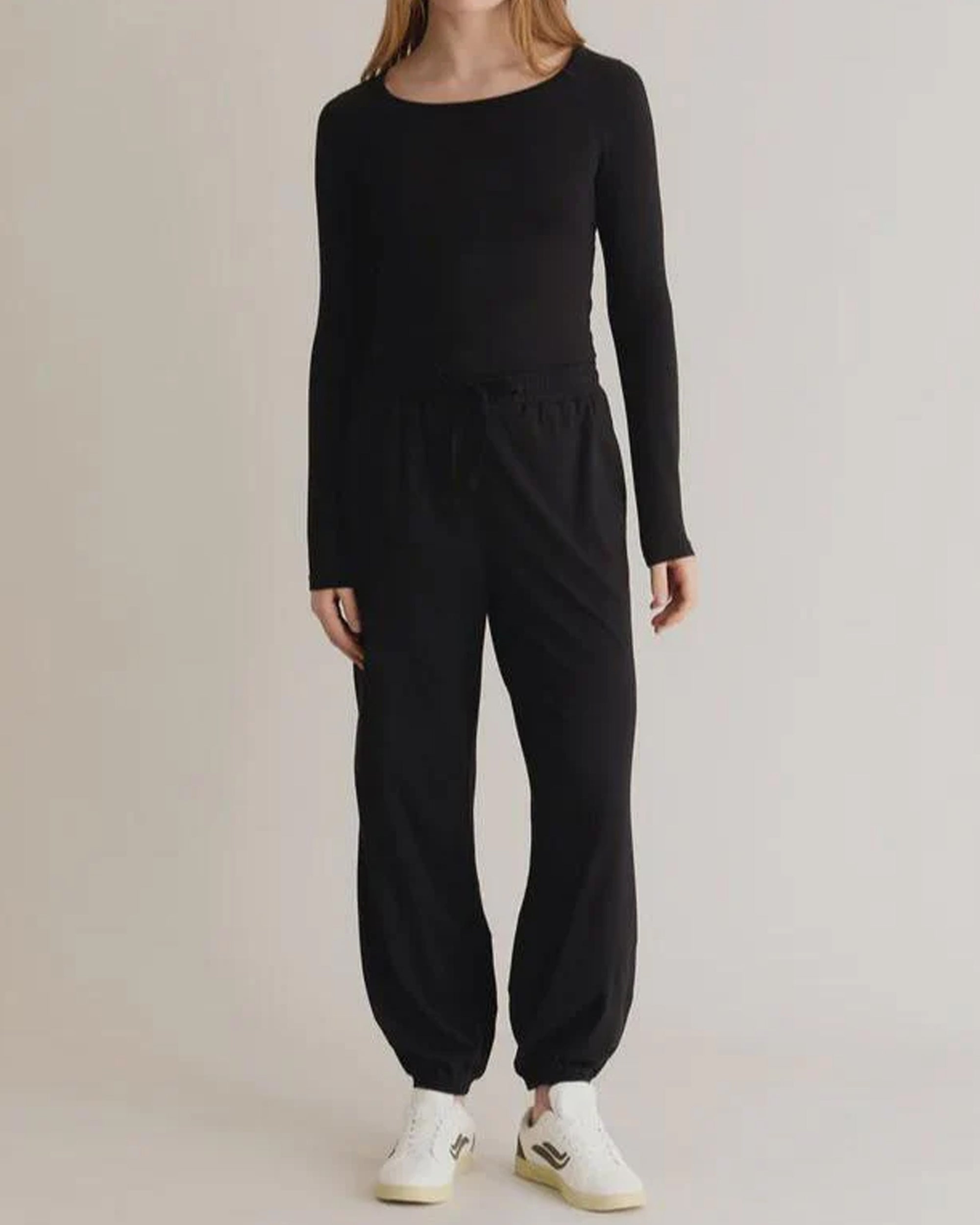 Komodo Teresa Black Joggers for Women - High Waisted Soft Lounge Pants with Pockets - Perfect for Yoga, Running, and Casual Wear
