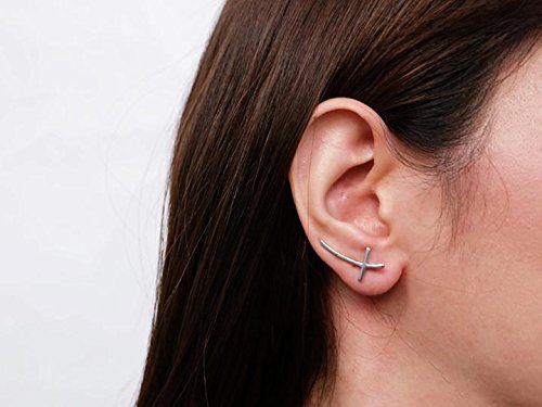 Sovats Sideways Cross Earrings for Women - 925 Sterling Silver Rhodium Plated, Hypoallergenic Nickel Free, Simple & Stylish Climber Earrings - Perfect for Everyday Wear, Gift Giving & Special Occasions