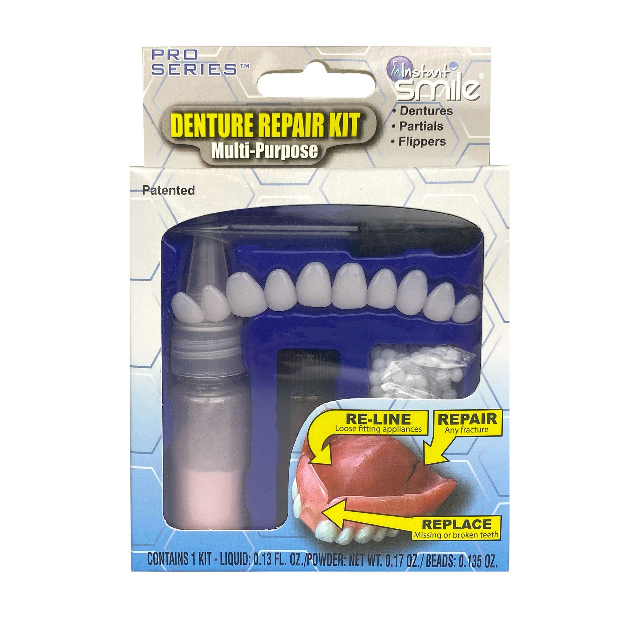 Instant Smile Denture Repair Kit - Multi-Purpose Dental Kit for Missing or Broken Teeth, Loose Denture Relining & Fracture Repair - 10 False Teeth Set for Emergency Dental Care & Travel Use