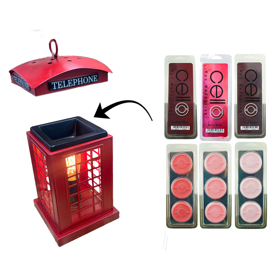 Vintage-Style Cello Telephone Box Electric Wax Warmer - Aromatherapy Wax Melt Burner for Home, Office & Spa Relaxation