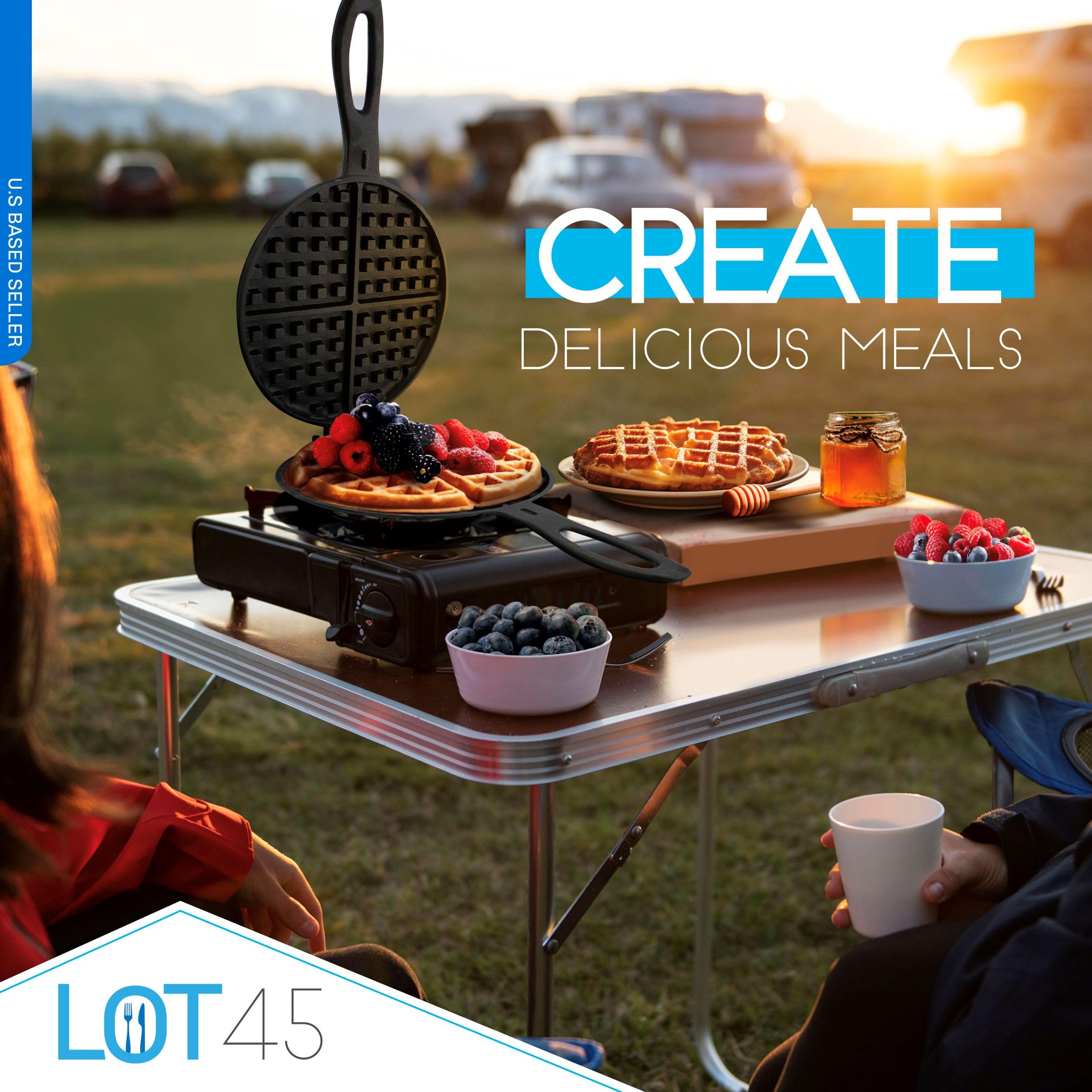 Premium 6-Inch Cast Iron Waffle Maker - Stovetop Waffle Iron Pan for Camping, Home & Outdoor Cooking - Perfect for Breakfast, Desserts & Campfire Meals
